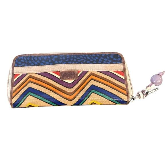 Fossil Key-Per Coated Canvas Zig Zag Print Zipper Purse Wristlet Wallet - Picture 2 of 7